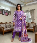 Royal Violet Fusion Printed Cotton 3-Piece
