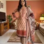Sandstone Paisley Block Printed Cotton 3‑Piece
