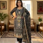 Charcoal Black  Abstract Motif Printed Cotton 3‑Piece