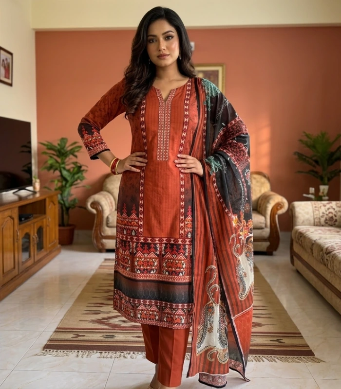 Frame 44 Rusty Copper Paisley Printed Cotton 3‑Piece - Image 1