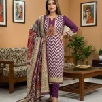 Purple Chevron & Floral Printed Cotton 3‑Piece
