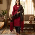 Burgundy Red Subtle Tribal Style Batik 3‑Piece