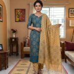 Deep Teal Circular Motif Printed Elegance Cotton 3‑Piece
