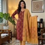 Rose Red Circular Motif Printed Elegance Cotton 3‑Piece