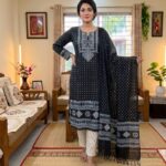 Black Ethnic Harmony Printed Elegance Cotton 3‑Piece