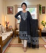 Black Ethnic Harmony Printed Elegance Cotton 3‑Piece