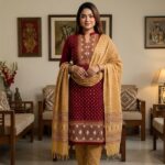 Deep Maroon Ethnic Printed Heritage Cotton 3‑Piece