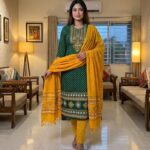 Deep Green Traditional Heritage Printed Cotton 3‑Piece