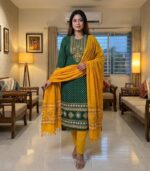 Deep Green Traditional Heritage Printed Cotton 3‑Piece