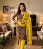 Deep Burgundy Circular Motif Printed Elegance Cotton 3‑Piece