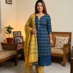 Deep Teal Vertical Motif Printed Elegance Cotton 3‑Piece