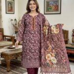 Deep Maroon Floral Elegance Printed Cotton 3‑Piece