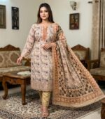 Beige Garden Bloom Printed Cotton 3‑Piece