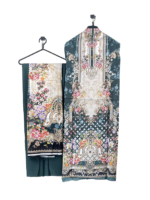 Deep Teal Ornamental Floral Printed Cotton 3-Piece - Image 2